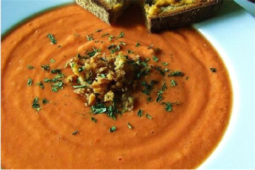 Spanish Gazpacho Soup In The Raw With Broiled "Cheese" Toast