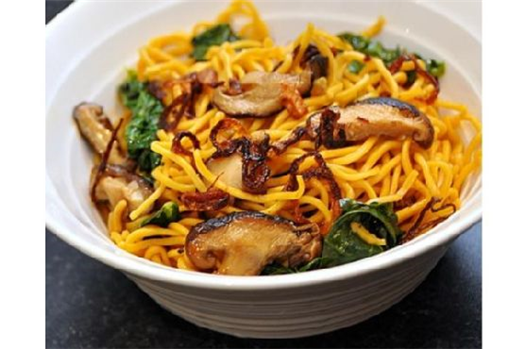 Noodles With Chinese Kale & Shitake Mushrooms