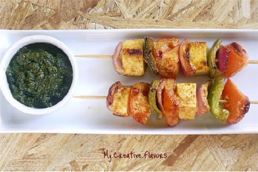 Vegetable Paneer Skewers Or Paneer Tikka