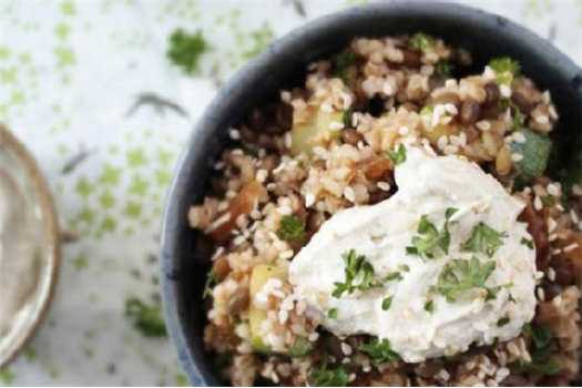 Cracked Wheat Salad with Dates & Tahini Yogurt