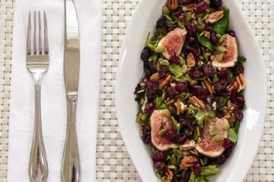 Mixed Green Farro Salad And Fresh Figs