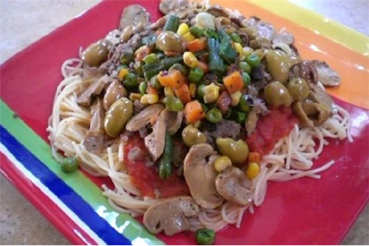 Pasta With Roasted Vegetables & Greek Olives